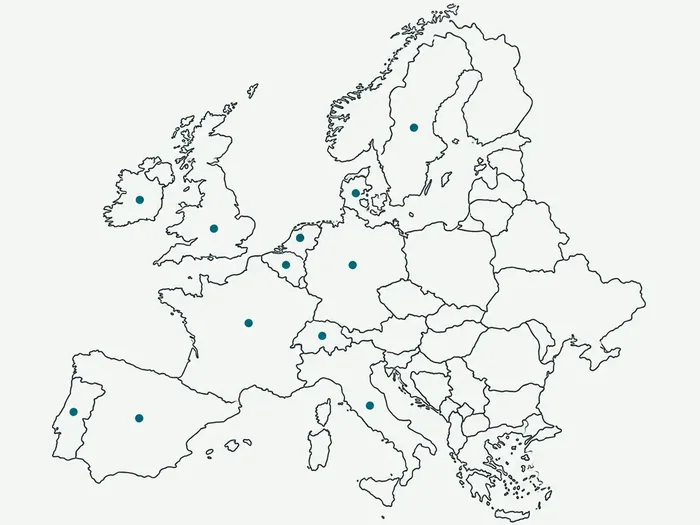 Map of Western and Northern Europe showing the countries served